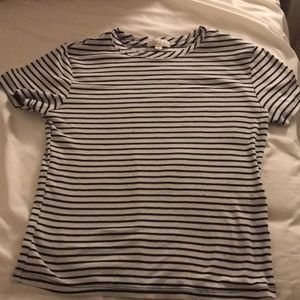 white and black striped cropped t-shirt